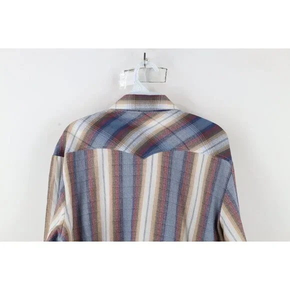 Vintage 70s Streetwear Mens Large Rainbow Striped Western Snap Button Shirt - Picture 12 of 13